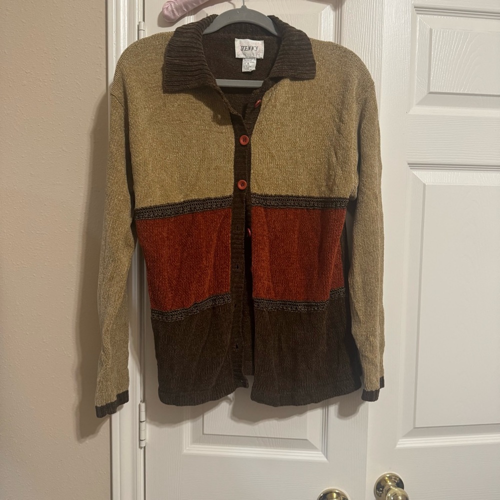 Vintage Colorblock Sweater - Brown, Red, Tan